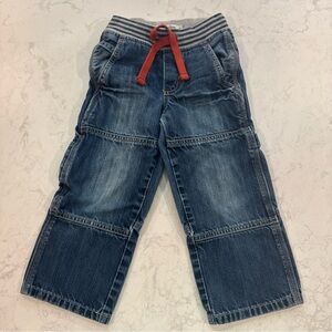 Mini Boden Blue Denim carpenter Pants with Red Drawstring size 4Y